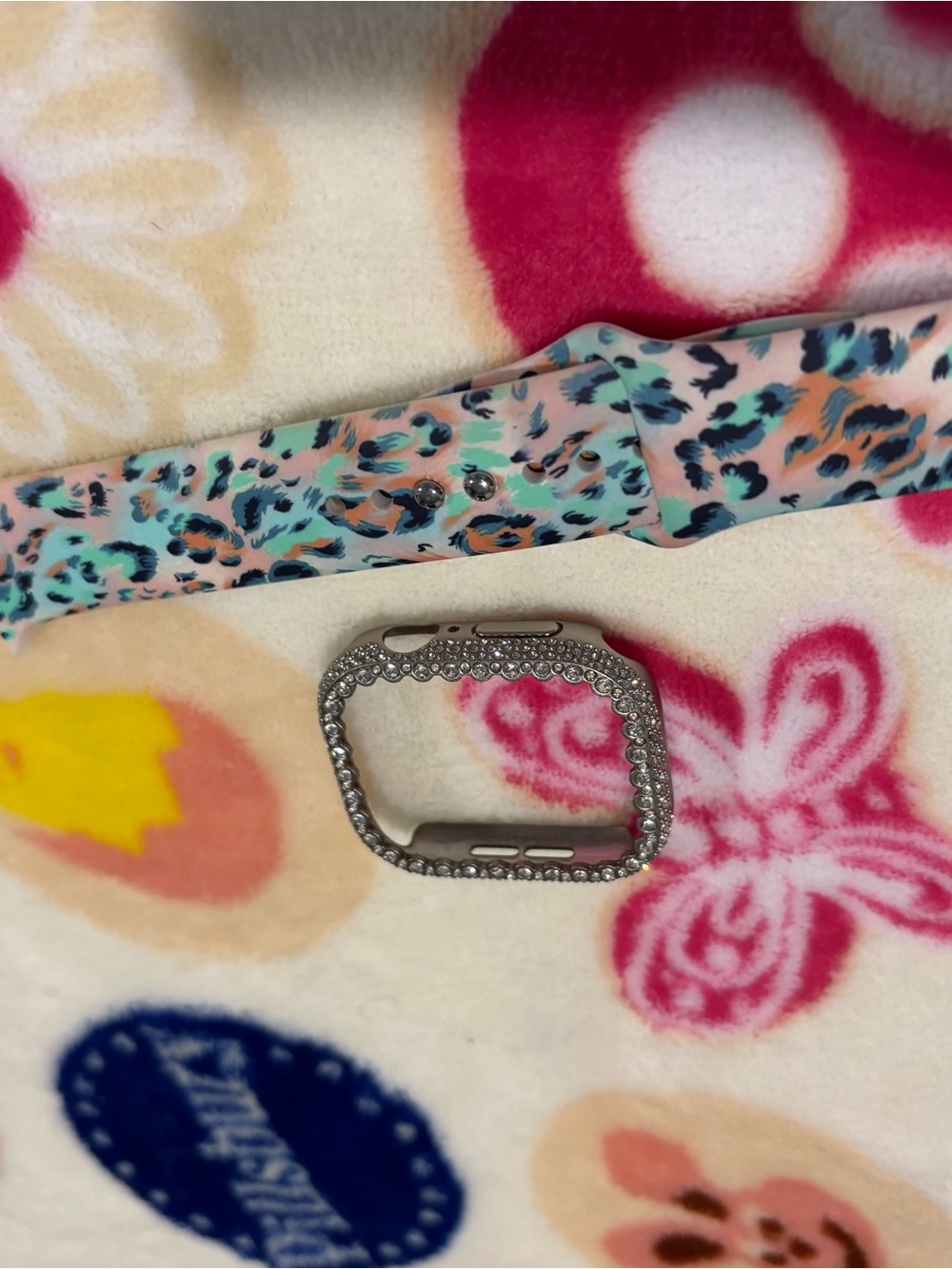 Rhinestone Apple Watch Bumper with Pastel Leopard Silicone Band